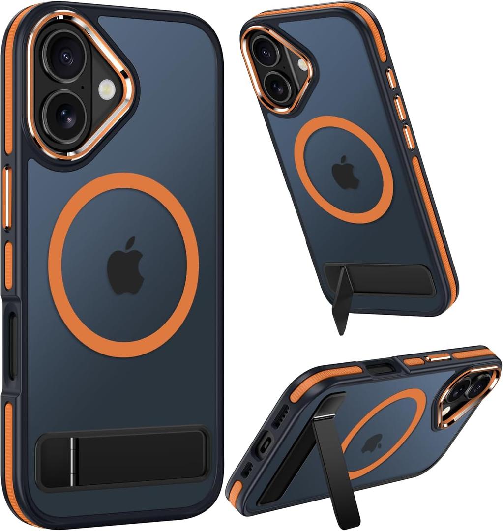 Magnetic for iPhone 17 Case with Stand, Compatible with MagSafe, Slim Translucent Matte Military-Grade Drop Protection Phone Case, Cosmic Orange