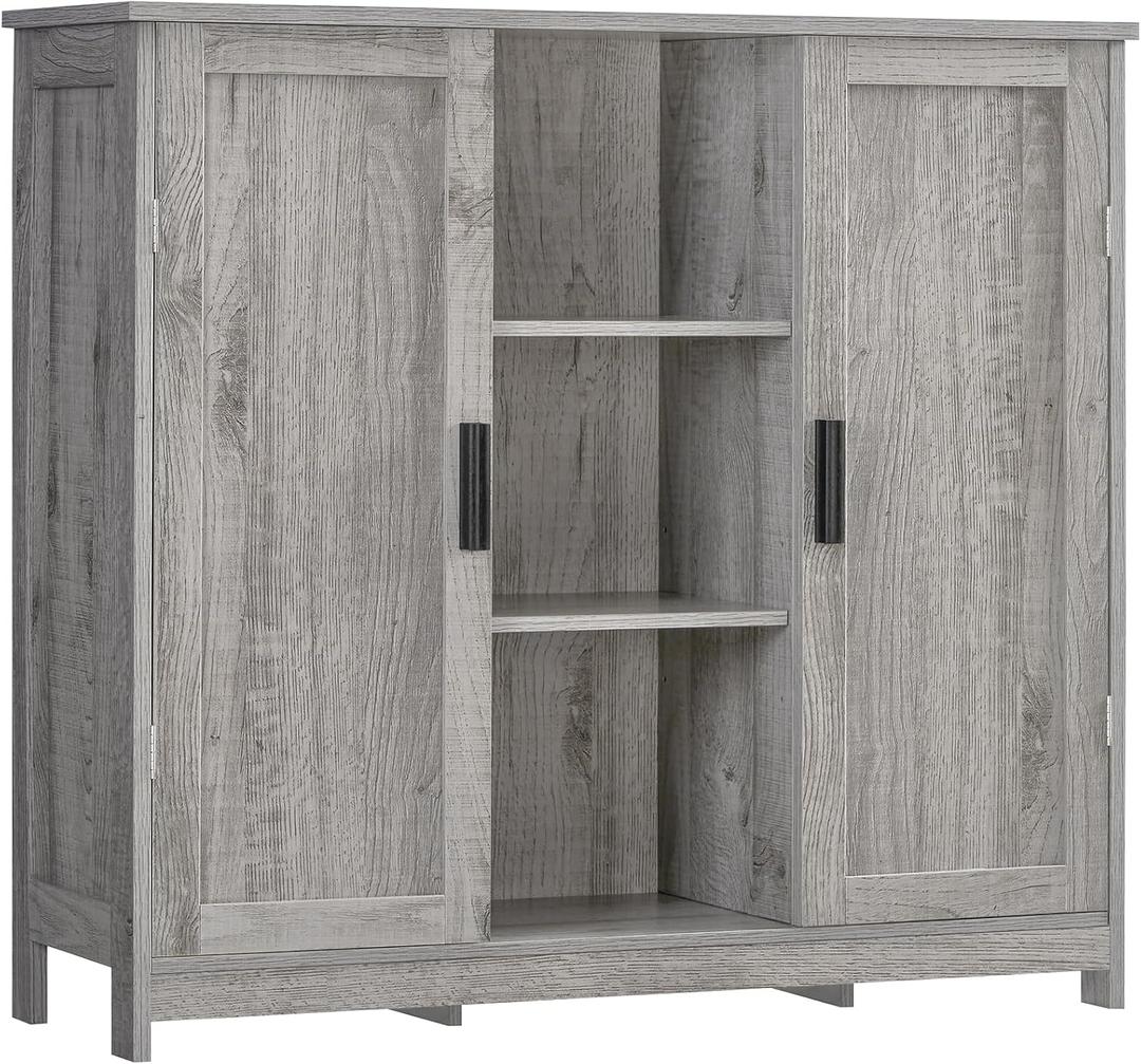 Iwell Storage Cabinet with 2 Doors and 4 Adjustable Shelves, Buffet Cabinet with Storage, Floor Cabinet for Living Room, Entryway, Kitchen, Rustic Gray (Grey)