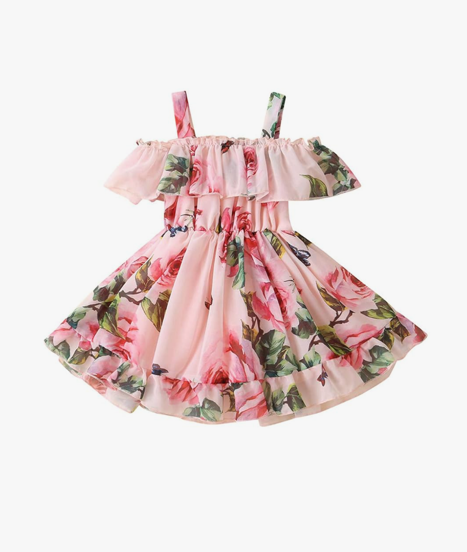 Toddler Baby Girls Summer Dress Chiffon Princess Tutu Dress Floral Beachwear Suspender Sundress Skirt Little Girl Clothes
 Size 2T