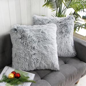 Uhomy 2 Packs Fluffy Accent Pillows Cover 18"x18", Soft Gray Ombre Faux Fur Throw Pillow Case, Modern Luxury Decorative Square Cushion Cover for Farmhouse Home Decor for Sofa/Bed/Chair, 45x45cm
