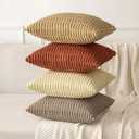 MIULEE Pack of 2 Dark Rust Corduroy Decorative Pillow Covers 18x18 Inch Soft Boho Striped Throw Pillow Covers Modern Farmhouse Home Decor for Summer Sofa Living Room Couch Bed