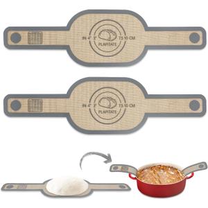 Silicone Bread Sling Dutch Oven Liner, Non-Stick & Easy Clean Reusable Oval Silicone Baking Mat with Long Handles, Easy to Transfer Sourdough - 2 Gray Set