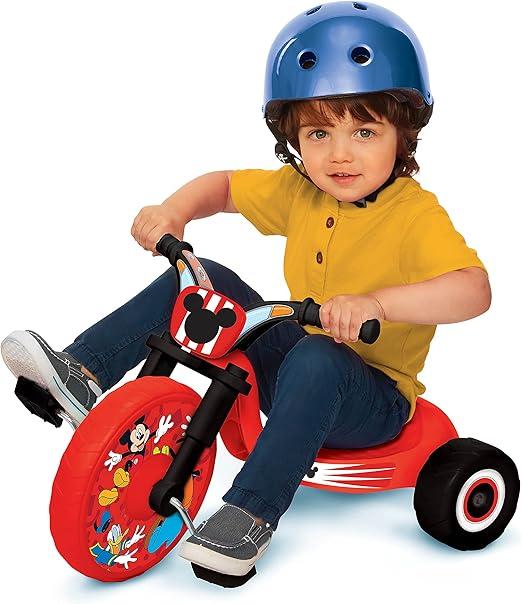 Mickey Mouse Fly Wheels Junior Cruiser Ride On - Disney Junior Kids Tricycle with Character Graphics Featuring Mickey Mouse Disney Mickey Tricycle with 10 Inches Front Wheel - For Kids Ages 2 to 4