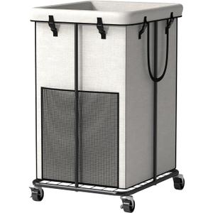 150L Large Laundry Basket with Wheels, Rolling Laundry Hamper with Removable Laundry Bag & Metal Frame, Oxford Fabric Dirty Clothes Hampers for Bedroom, Laundry Room, Bathroom, Dorm(White)