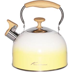 Floral 304 Stainless Steel Whistling Tea Kettle - 2.4L Stovetop Teapot for Induction & Gas Stove - Ergonomic Handle & Fast Heating (Yellow)
