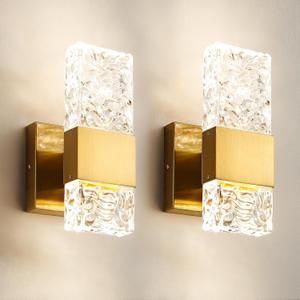 Gold Sconces Wall Lighting - Crystal Wall Sconces Set of Two Modern Bathroom Vanity Light Fixtures Hardwire Modern 4000K Dimmable LED Wall Mounted Sconces for Hallway Living Room (1-light-2 PACK)