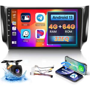 4+64G Inefala for Nissan Sentra 2013-2017 Android 15 Car Stereo with Wireless Carplay Android Auto, 10" HD Touchscreen with WiFi GPS EQ Bluetooth5.0 FM/RDS Radio Mirror Link SWC Backup Camera MIC