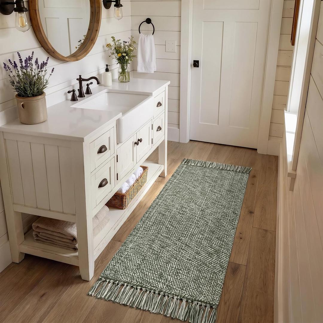 Collive Sage Green Bathroom Runner Rug, Machine Washable Kitchen Rugs
2'x5' Boho Hand-Woven Entryway Rugs Runners for Hallway, Modern Farmhouse Laundry Carpet Indoor Front Door Mat for Bedroom