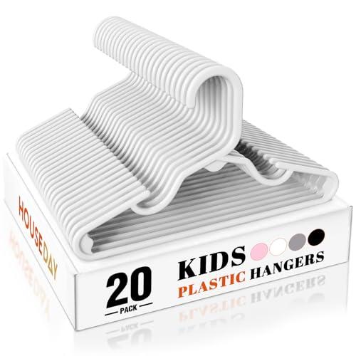 HOUSE DAY Premium Baby Hangers 20 Pack, 11 Inch Kids Plastic Hanger White, Slim Children's Hangers for Infant, Toddler, Child Clothes, Non-Slip Sturdy and Durable Baby Clothes Hanger for Closet