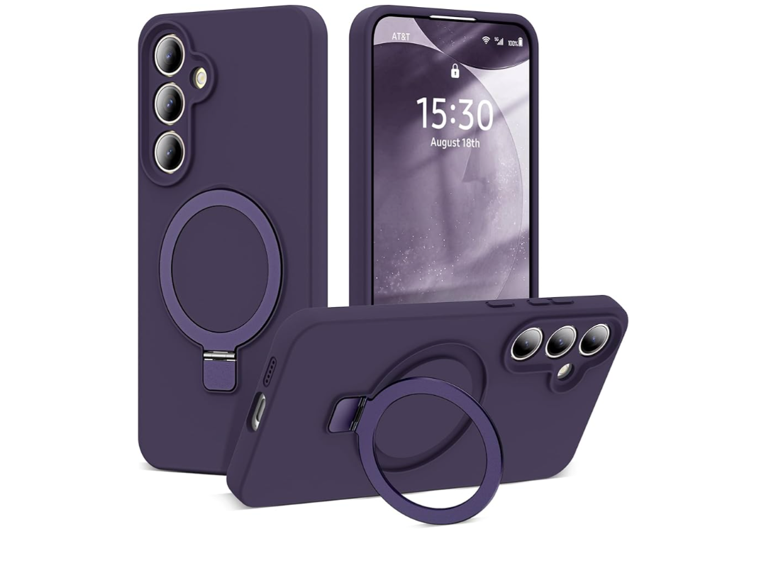 Designed for Samsung Galaxy S24 Plus 6.7'' with Magnetic Ring Stand[Compatible with Mag-Safe][Military-Grade Protection] Slim Liquid Silicone S24 Plus Phone Case for Men Wowen,Deep Purple