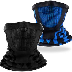2 Pack Winter Neck Gaiter Warmer Windproof Ski Face Mask Cover Scarf Balaclava for Men Women Cold Weather Cycling (Black + Blue)