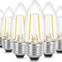 Energetic B10 B11 LED Filament Bulb E26 Candelabra Medium Base 4000K Cool White, 4W(40W Equivalent) 300 Lumens Dimmable Decorative Candle Light Bulb, Pack of 6