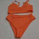 ZAFUL Women Tankini Set, Ribbed High Cut Surplice Swimsuit Bathing Suit with Spaghetti Straps (Small, 0-orange-surplice)