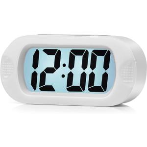 Plumeet Kids Alarm Clock Large Digital LCD Travel Alarm Clocks with Snooze and Night Light - Ascending Sound and Handheld Size - Best Gift for Kids (White)