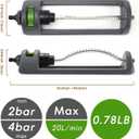 Lawn Sprinkler, 18-Hole Brass Nozzle Oscillating Sprinkler, Garden Tool for Lawns up to 3,600 Square Feet, Jet Cleaning Needle Hidden on the End of the Product, Gray