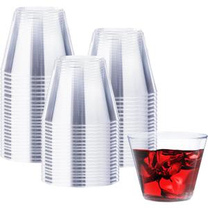 9 oz Clear Plastic Cups, 100 Pack Disposable Fancy Cup for Wedding, Cocktail Cups 9 Ounce, Bulk Clear Plastic Tumblers for Iced Coffee, Cold Beverage
