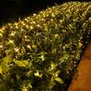 Joomer Christmas Net Lights  12FT x 5FT 360 LED Plugin Mesh Lights, Waterproof with 8 Modes, Timer, Connectable for Bushes, Trees, Garden, Outdoor Christmas Decor (Green Wire, Warm White)