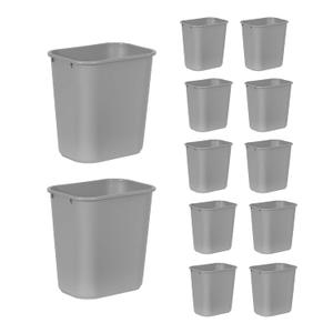 Rubbermaid Commercial Products Wastebasket/Trash Can, 7-Gallon/28-Quart, Gray, Plastic, for Bedroom/Bathroom/Office, Fits Under Desk/Sink/Cabinet, Pack of 12