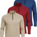 Real Essentials 3 Pack: Men's Dry-Fit Active Quarter Zip Long Sleeve Athletic Performance Pullover  (in Big & Tall) 3XL 