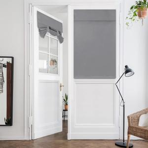 HOMEIDEAS French Blackout Door Window Curtains, Privacy Front Door Curtains for Glass Window, Thermal Insulated Tie Up Shades, Light Grey, 26 X 40 Inch, 1 Panel