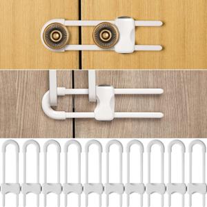 Jetec 10 Pack Baby Cabinet Locks, No Adhesive No Drill Child Safety Locks for Cabinets with Knobs or Handles, Adjustable U-Shaped Child Proof Latches for Cupboards, Fridge, Closet, Pets(White)