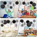 18 Pcs Black White Round Hanging Paper Fans Decor Back to School Paper Fans Round Garlands Bulletin Board Classroom Decorations for Party Supplies Classroom Decor