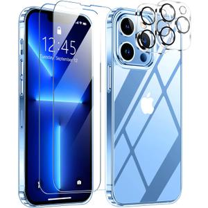 SPIDERCASE Designed for iPhone 13 Pro Max Case, [Crystal Clear Not Yellowing],with 2 Pcs [Tempered Glass Screen Protectors+Camera Lens Protectors] Slim Thin Phone Case, Clear