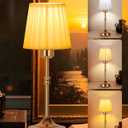 Yiliaw Cordless Table Lamp for Bedroom Portable LED Desk Lamp, 4200mAh Battery Operated, Stepless Dimmable Touch Lampfor Restaurant Bedroom Bars Outdoor Party, LED Bulb Included, Pleated Shade, Gold