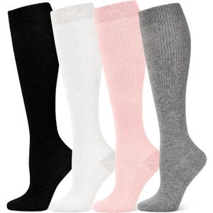 Breslatte Cotton Compression Socks for Women Men 8-15 mmHg Comfort&Mild Knee High Wide Calf Support Travel Pregnancy, Large-XL
