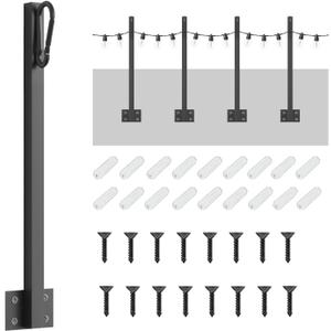 4 Pack String Light Poles,Hanging Light Poles for Outdoor String Lights, Metal Suspension String Light Poles with Carabiner,Hanging Light Poles for Deck Fence Garden Backyard Wall Bistro