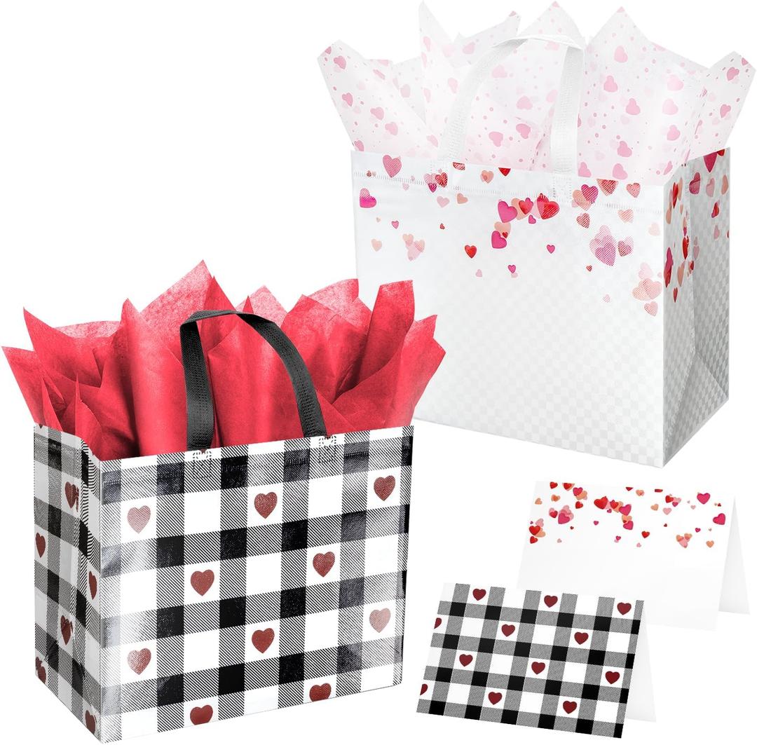 ysmile Large Valentine Gift Bag with Wrapping Tissue for Women Men Happy Anniversary Bag 12.6" Heart 2 Pack