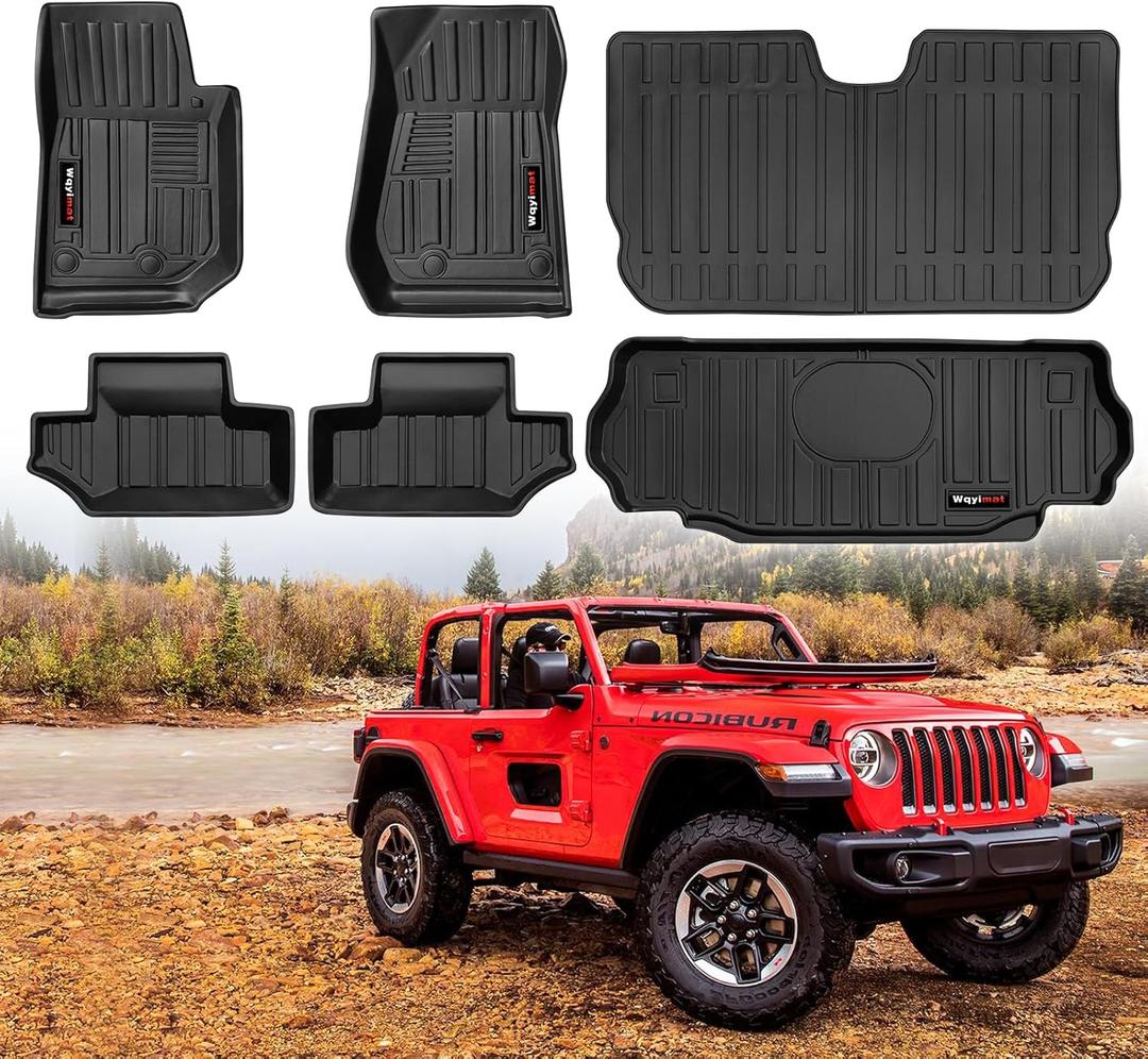 Custom for 2007-2018 Jeep Wrangler JK 2 Door Floor Mats & Trunk Cargo Liner & Backrest Mat TPE All Weather Car Liners Accessories (for 2007-2018 Jeep Wrangler JK 2 Door Full Set)