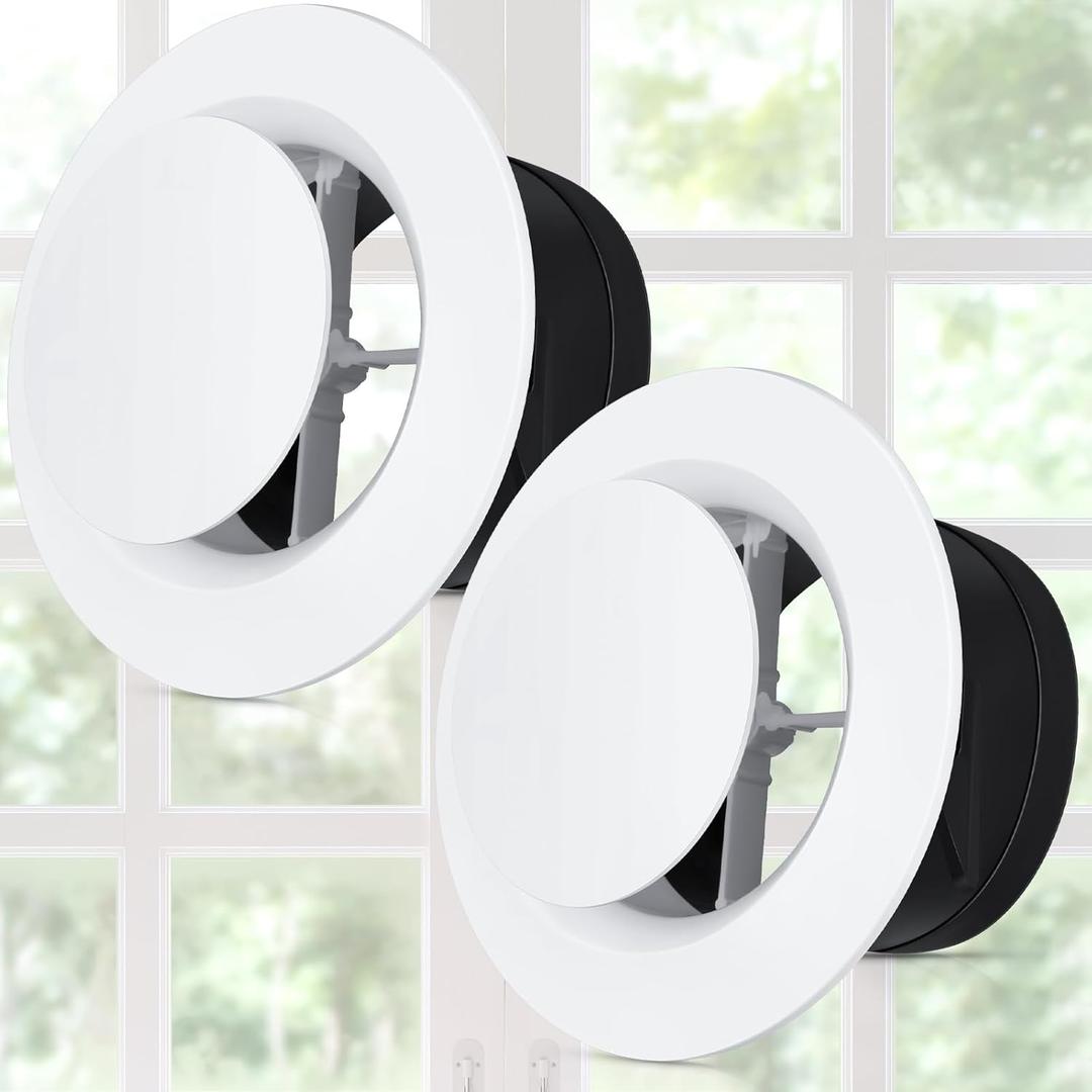Baquler Air Vent Covers, ABS Adjustable Soffit Vent, Soffit Vents Round Ceiling Diffuser for Living Room Closet Bathroom Indoor Ventilation Use (4 Pcs, 6 Inch,White)
