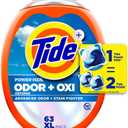 Tide Odor Defense + Oxi Laundry Detergent Pacs, Original Scent, 63 Count, Advanced Odor + Stain Fighter
