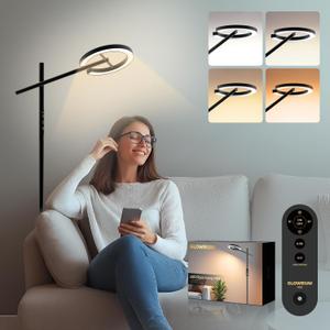 GLOWRIUM-H1B Light Therapy Lamp 12000 Lux, LED UV-Free Sun Lamp, Full Spectrum Happy Natural Mood Therapy Light, Stepless Dimmable Modern Sunlight Floor Light with Remote and Timer