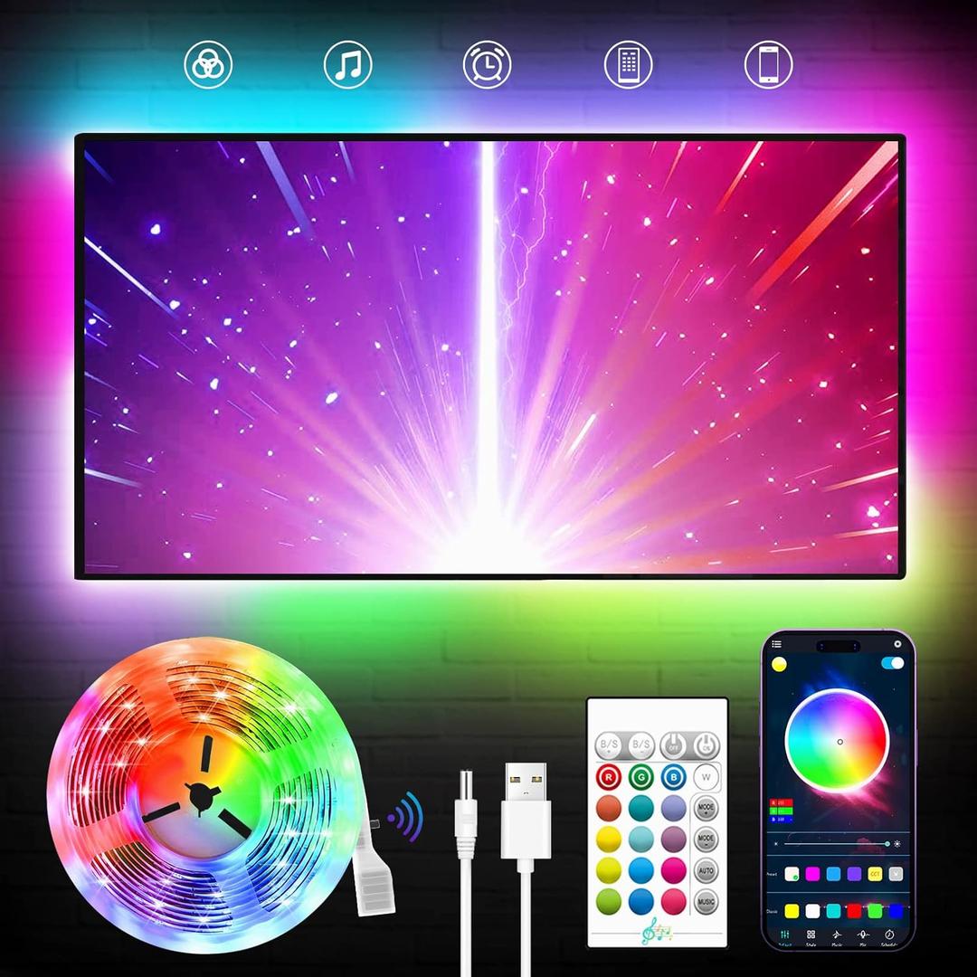 KANTUTOE TV LED Backlight, 23ft LED Lights for 70-100 Inch TVs, RGB TV Backlight Behind with Remote, Music Sync Bluetooth APP Control Strip Lights USB Powered for Bedroom, Gaming Room, Home Dcor (Multicolor)
