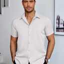 COOFANDY Mens Dress Shirts Short Sleeve Regular Fit Lightweight Untucked Button Down Shirt (White, M)