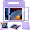 LTROP Kids Case for iPad 9th/8th/7th Generation(2021/2020/2019) Built-in Screen Protector, Shockproof Handle Stand Case for iPad 10.2 Inch 9/8/7 Gen, Light Purple
