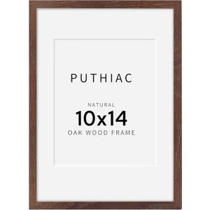 puthiac 10x14 Solid Oak Wood Picture Frame, Fits 8x10 with Mat or 10x14 Without Mat, Wall Display Only, Vertical or Horizontal, Plexi Front, 1 Pack, Walnut