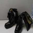 SOVANYOU Black Leather Boots Platform Boots for Women Square Toe Chunky Block Heeled Boots, 7