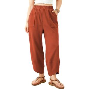 AlvaQ Womens Plus Size Pants Casual Loose High Elastic Waist Wide Leg Palazzo Capri Harem Sweatpants with Pockets S