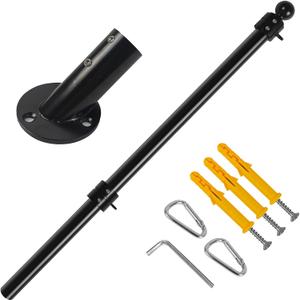 27" Flag Pole Kit for House & Storefront, Stainless Steel Tangle Free Flag Pole with Wall Mount Bracket, Outdoor Flag Pole for Porch, Small Spaces & Shop Entrance (Black)