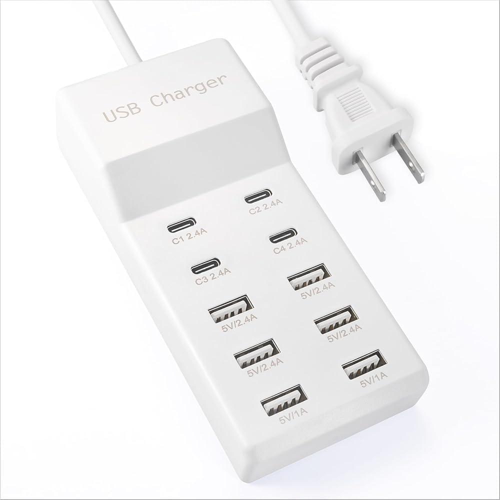 USB Charging Station with 6 USB-A & 4 USB-C Ports, 50W 10A USB Charging Block for Smart Phone, Tablet, Laptop, Multiple Devices - USB Power Strip with Auto-Detect Technology (1 PC)