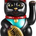 Chunful 6 Inch Lucky Cat Waving Arm Maneki Neko Lucky Beckoning Feng Shui Wealth Cat for Welcoming Fortune Wealth Prosperity Decoration, Battery Not Included(Black Color)