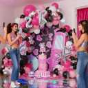 Y2K 2000S Party Decorations, 135Pcs Hot Pink Black Hip Hop Balloons Arch Garland Kit with Explosion Star Butterfly Foil Balloons for Back to the Early 2000s Pink Birthday Room Decor