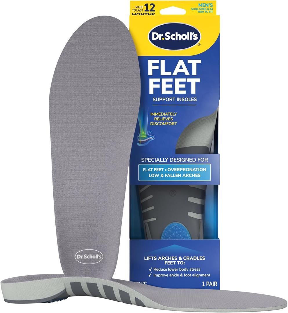Dr. Scholl's Stability Support Insoles, Flat Feet & Overpronation Low Arch Support, Improves Balance & Stability, Motion Control, Trim Inserts to Fit Shoes, Men's Size 8-14