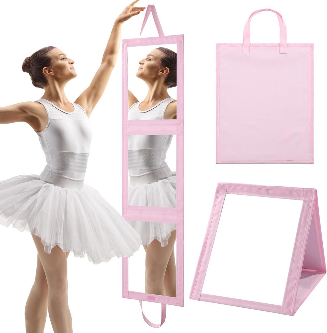 ROYALAY Foldable Full Length Mirror with Handle - 47 * 13in Portable Travel & Backstage Mirror (Pink)
