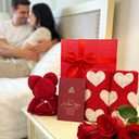 Mother Wife Girlfriend Grandmother Birthday Day Gifts Red Heart Hand Towels and Bear, Gift Card and Box Set, Heart Love Hand Towels for Bath Bathroom Kitchen Dish(2 Towel+1 Bear)