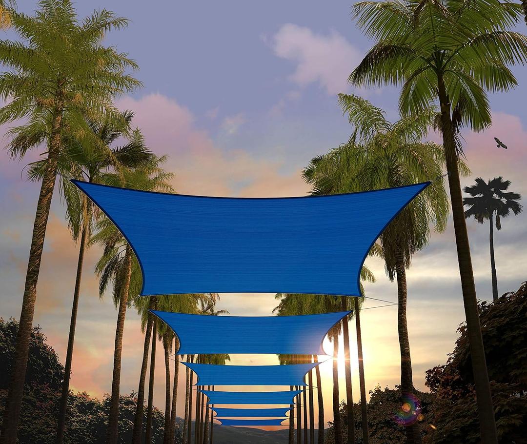 Amgo 8' x 16' Blue Rectangle Sun Shade Sail Canopy Awning UPF50+ AGTAPR0816, 95% UV Blockage, Water & Air Permeable, Commercial and Residential