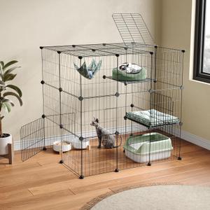 Oneluck 3-Tier Cat Cages Indoor Enclosure DIY Cat Playpen Catio Detachable Metal Wire Kennels Cats Crate Large Extra Exercise Place Ideal for 1 Cat,35.4 Inches